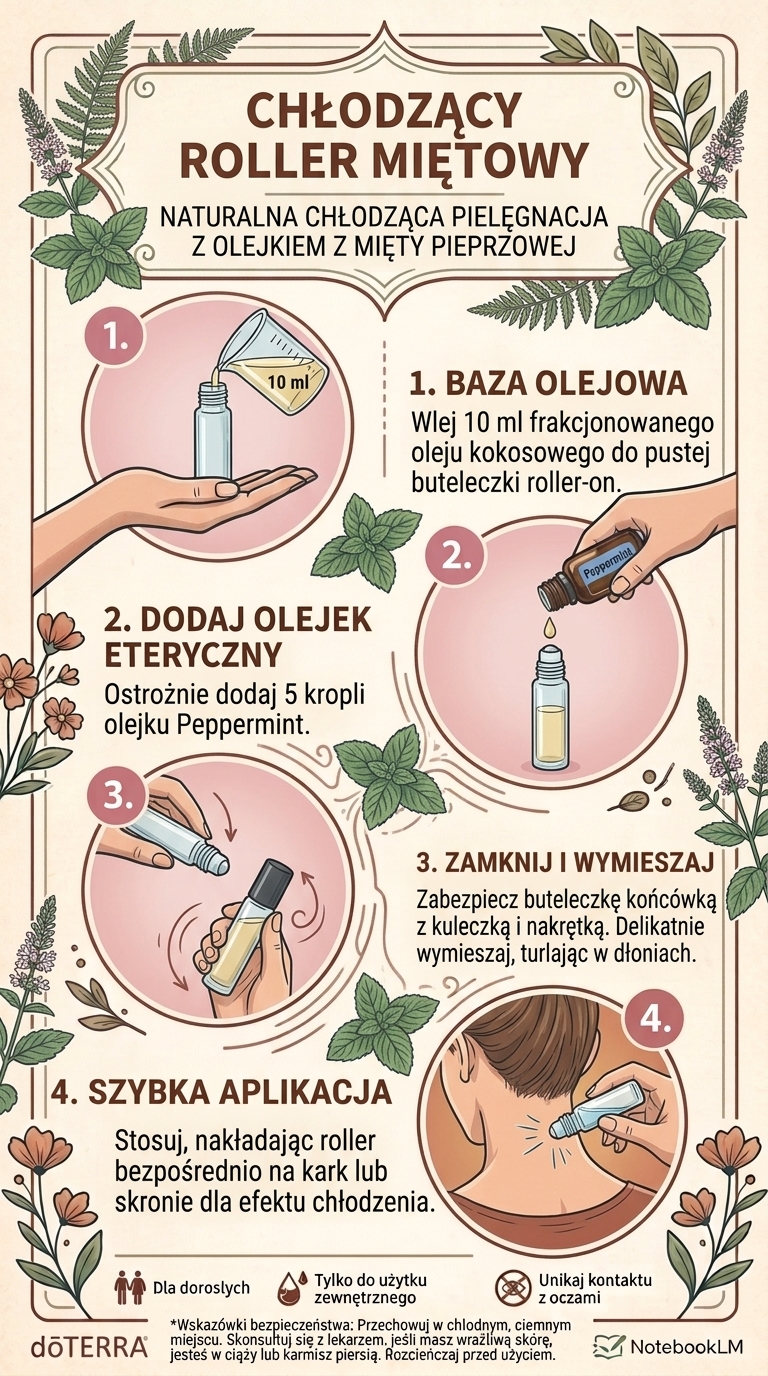 Infografika z przepisem: Chłodzący roller na kark i skronie (Peppermint)