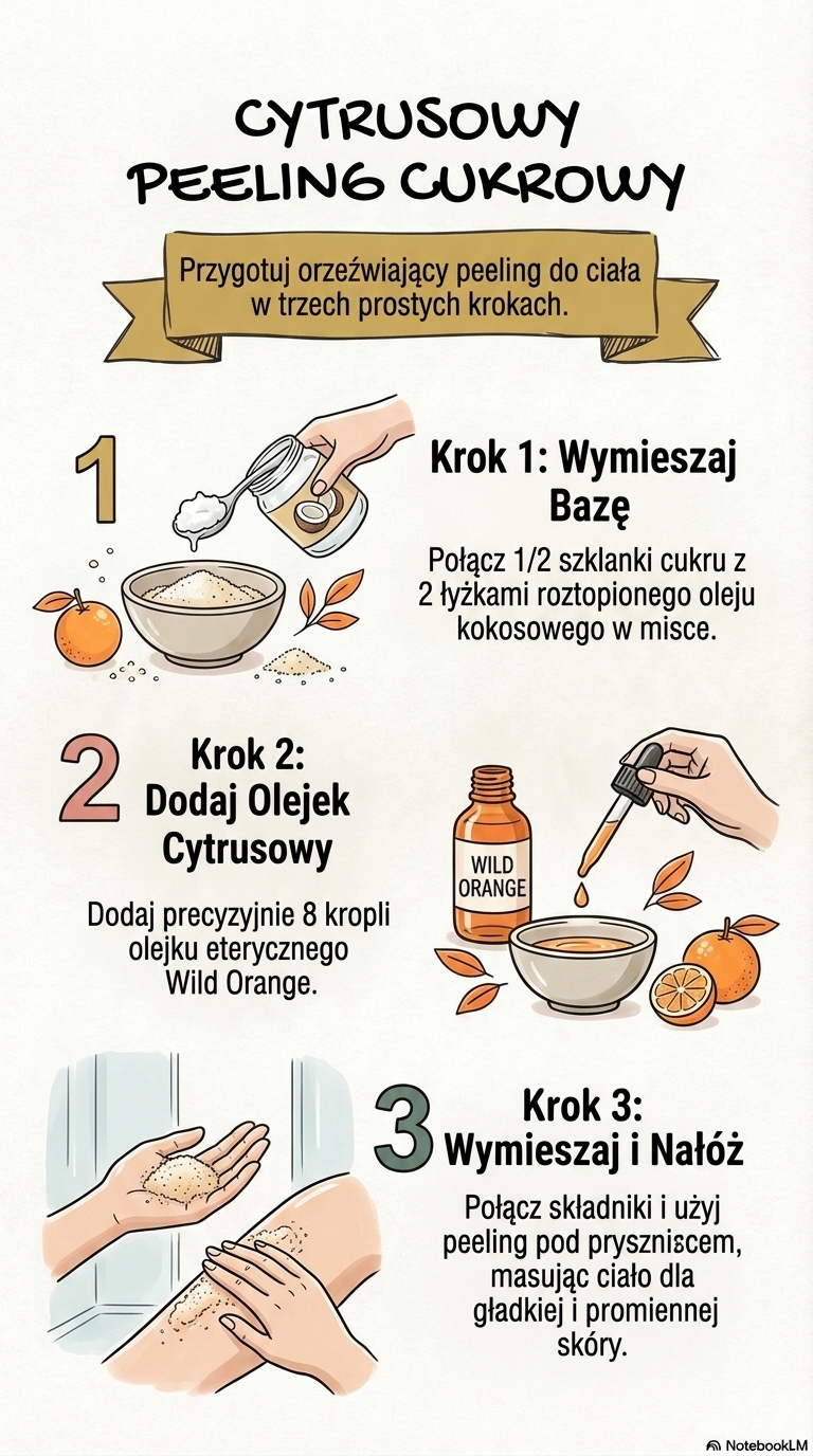 Infografika z przepisem: Cytrusowy peeling cukrowy do ciała (Wild Orange)